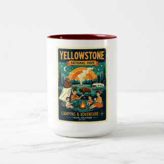 Yellowstone National Park Retro jaren 50 Tweekleurige Koffiemok