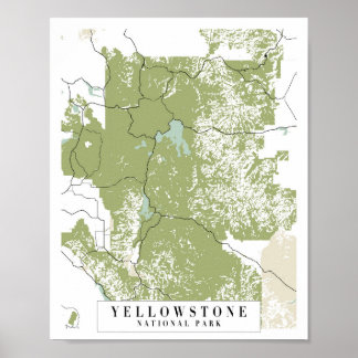 Yellowstone National Park Retro Street Map Poster