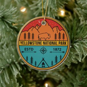 Yellowstone National Park Retro Wyoming USA Bison Keramisch Ornament