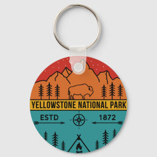 Yellowstone National Park Retro Wyoming USA Bison Sleutelhanger