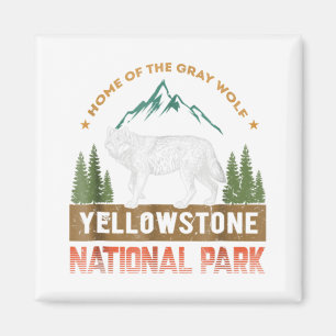 Yellowstone National Park T-Shirt Wolf  Mannen Magneet