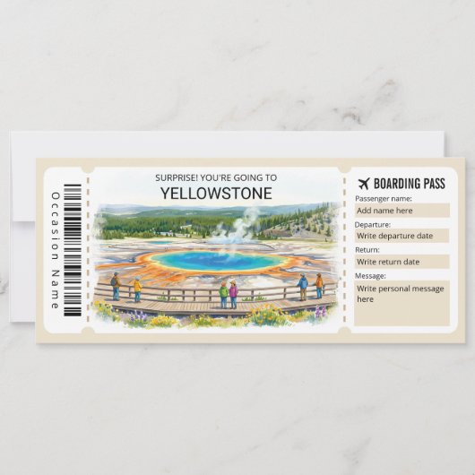 Yellowstone National Park Trip Boarding Pass Kaart (Voorkant)