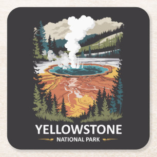 Yellowstone National Park Warmwaterbron Vierkante Kartonnen Onderzetter