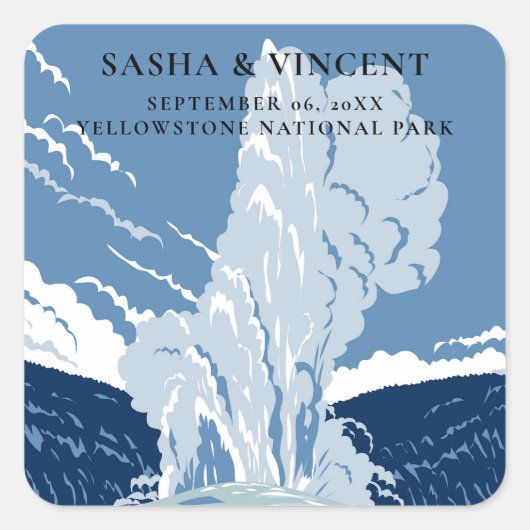 Yellowstone National Park Wedding Retro Vierkante Sticker (Voorkant)