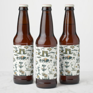 Yellowstone National Park Wildlife Pattern Bier Etiket