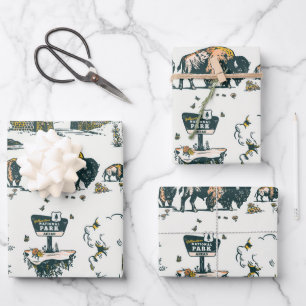 Yellowstone National Park Wildlife Pattern Inpakpapier Vel