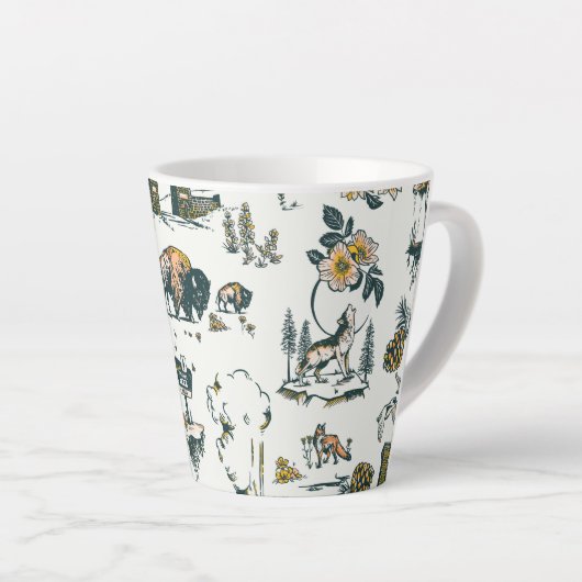 Yellowstone National Park Wildlife Pattern Latte Mok (Rechterhoek)