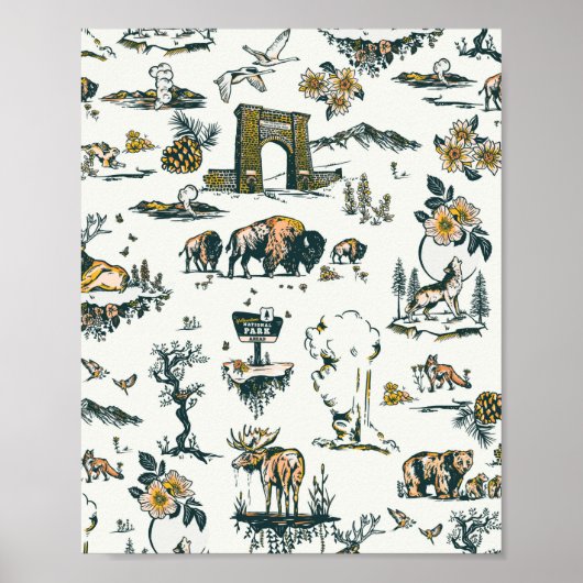 Yellowstone National Park Wildlife Pattern Poster (Voorkant)