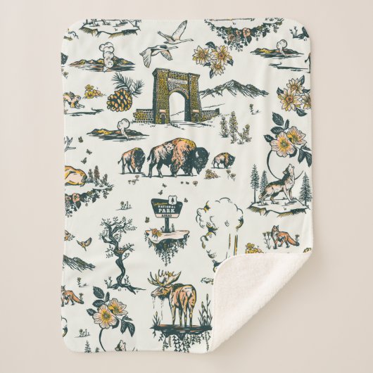 Yellowstone National Park Wildlife Pattern Sherpa Deken (Voorkant)