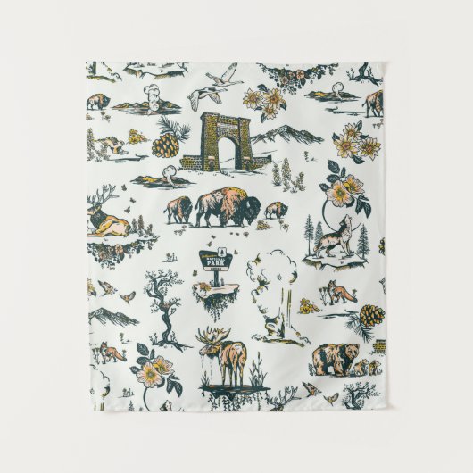 Yellowstone National Park Wildlife Pattern Wandkleed (Voorkant)