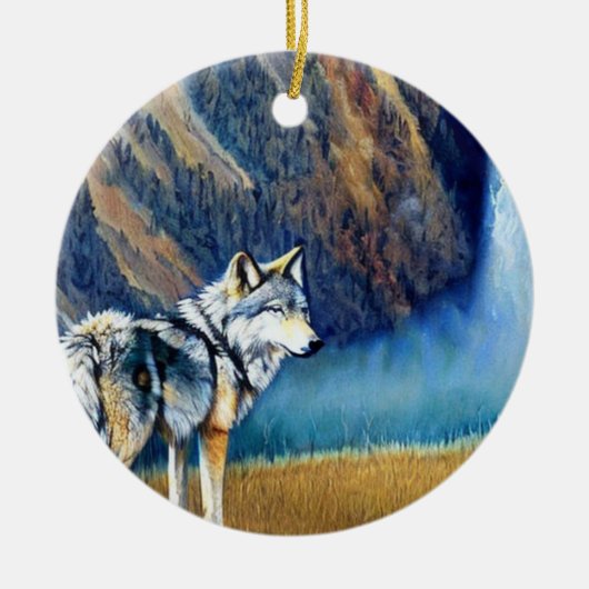 Yellowstone National Park Wolf schilderij Keramisch Ornament (Voorkant)