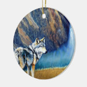 Yellowstone National Park Wolf schilderij Keramisch Ornament (Links)
