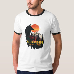 Yellowstone National Park, Wolf Sinaasappel Sunset T-shirt