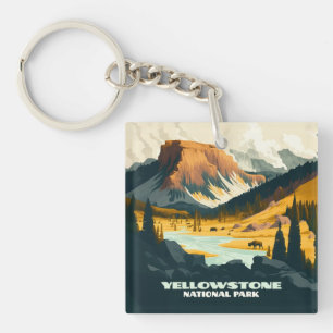 Yellowstone National Park Wyoming Mountains Retro Sleutelhanger
