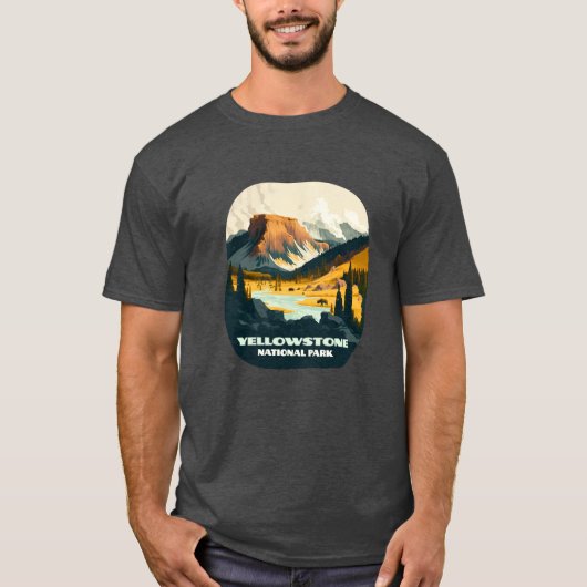 Yellowstone National Park Wyoming Mountains Retro T-shirt (Voorkant)