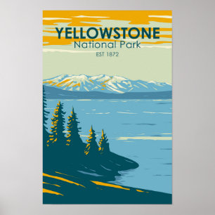Yellowstone National Park Yellowstone Lake Retro Poster