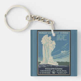 Yellowstone Old Faithful Park Vintage Poster Sleutelhanger