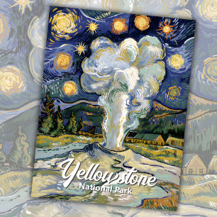 Yellowstone Old Faithful Van Gogh Sterrennacht Art Briefkaart
