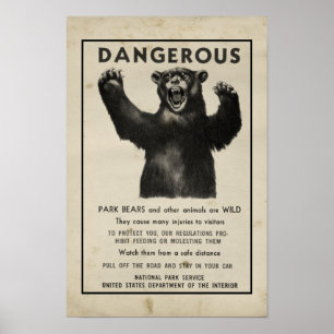 Yellowstone Park 1959, gevaarlijk Beer Poster
