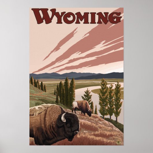 Yellowstone River Bison Vintage Travel Poster (Voorkant)