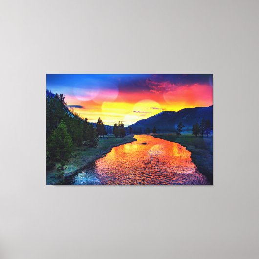 Yellowstone River Reflection Sunset Canvas Afdruk (Voorkant)