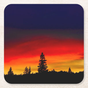 Yellowstone Sunset Vierkante Kartonnen Onderzetter