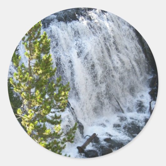 Yellowstone Waterfall Ronde Sticker (Voorkant)