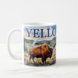 Yellowstone Waterverf Bizon Geiser Scene Koffiemok