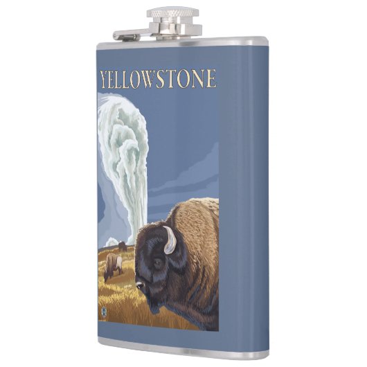 YellowstoneBison met ouderwets getrouw Heupfles (Links)