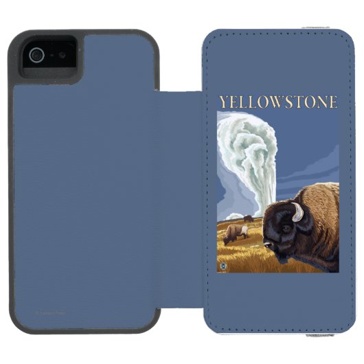 YellowstoneBison met ouderwets getrouw Incipio iPhone Portemonnee Hoesje (Agenda Open)