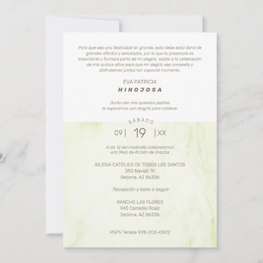 Yelow Marble Effect Romantic Photo Quinceañerank Kaart (Achterkant)