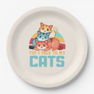 Yep, ik praat met mijn katten-Schattige trio cat d Papieren Bordje