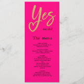 Yes We Do Hot Pink Gold Wedding menu (Voorkant)