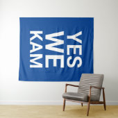 Yes We Kam grappige moderne typografie wit blauw Wandkleed (In Situ (horizontaal))