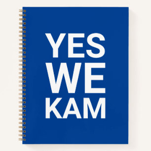 Yes We Kam grappige moderne typografie wit en blau Notitieboek