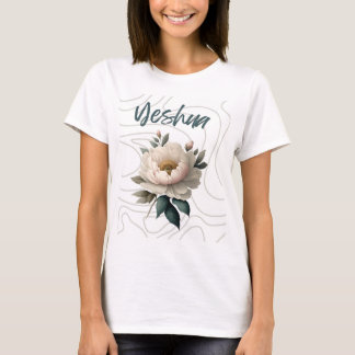 Yeshua met unieke bloem achtergrond t-shirt