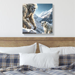 Yeti en het sneeuwluipaard canvas afdruk