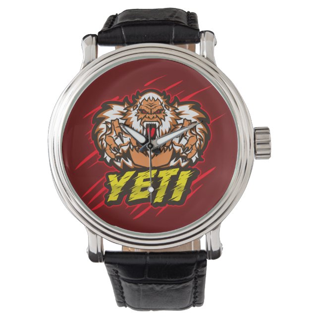 Yeti Mannen  zwart lederen horloge (Voorkant)