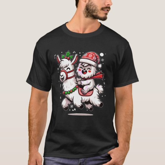 Yeti om te feesten met Schattigee lama kerst pyjam T-shirt (Voorkant)