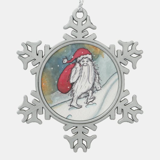Yeti Santa Tin Sneeuwvlok Ornament (Voorkant)