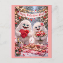 Yeti Sasquatch Couple Valentine's Day Postcard