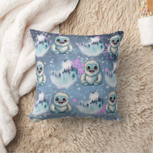 Yeti Sitting Kawaii Sneeuwvlokken patroon Kussen