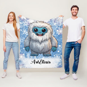 Yeti Staande Schattigee Kawaii Sneeuwvlokken Print Fleece Deken