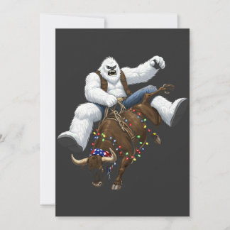 Yeti-stierrijder Kerstman Western Rodeo Kerstmis Aankondiging