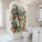 Yeux de chat et floral Pavot Douche rideau (En situation)