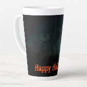 Yeux d'un chat noir Éffrayant Halloween latte Mug (Angle gauche)