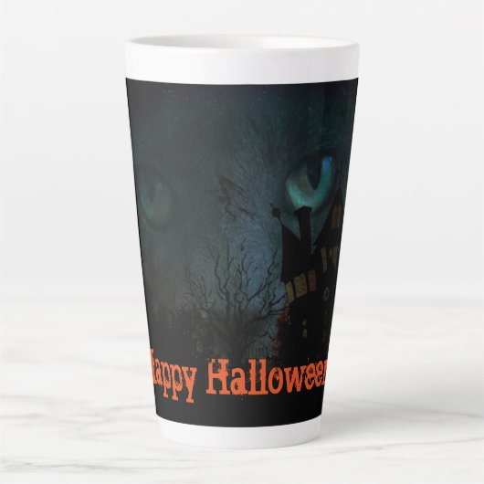 Yeux d'un chat noir Éffrayant Halloween latte Mug (Devant)