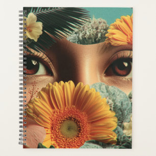 Yeux surréalistes et fleurs avec papillons