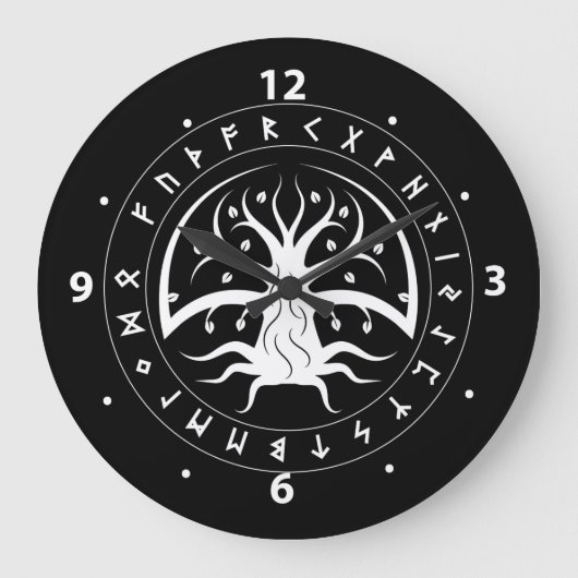 Ygdrasil Circle Runes Wall Clocks Grote Klok (Voorkant)