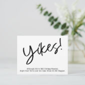 "Yikes! Simple Funny Postponed Wedding Update Briefkaart (Staand voorkant)